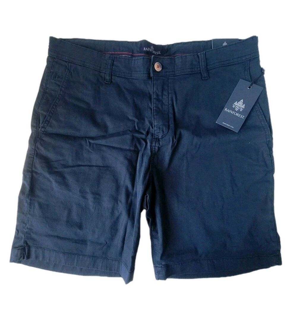 NWT Rainforest Mens Chino Shorts Size 38 Navy Blue Twill Stretch Classic Fit